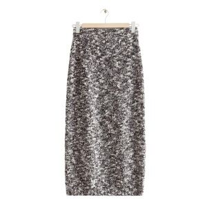 & Other Stories cozy black white boucle knit midi skirt